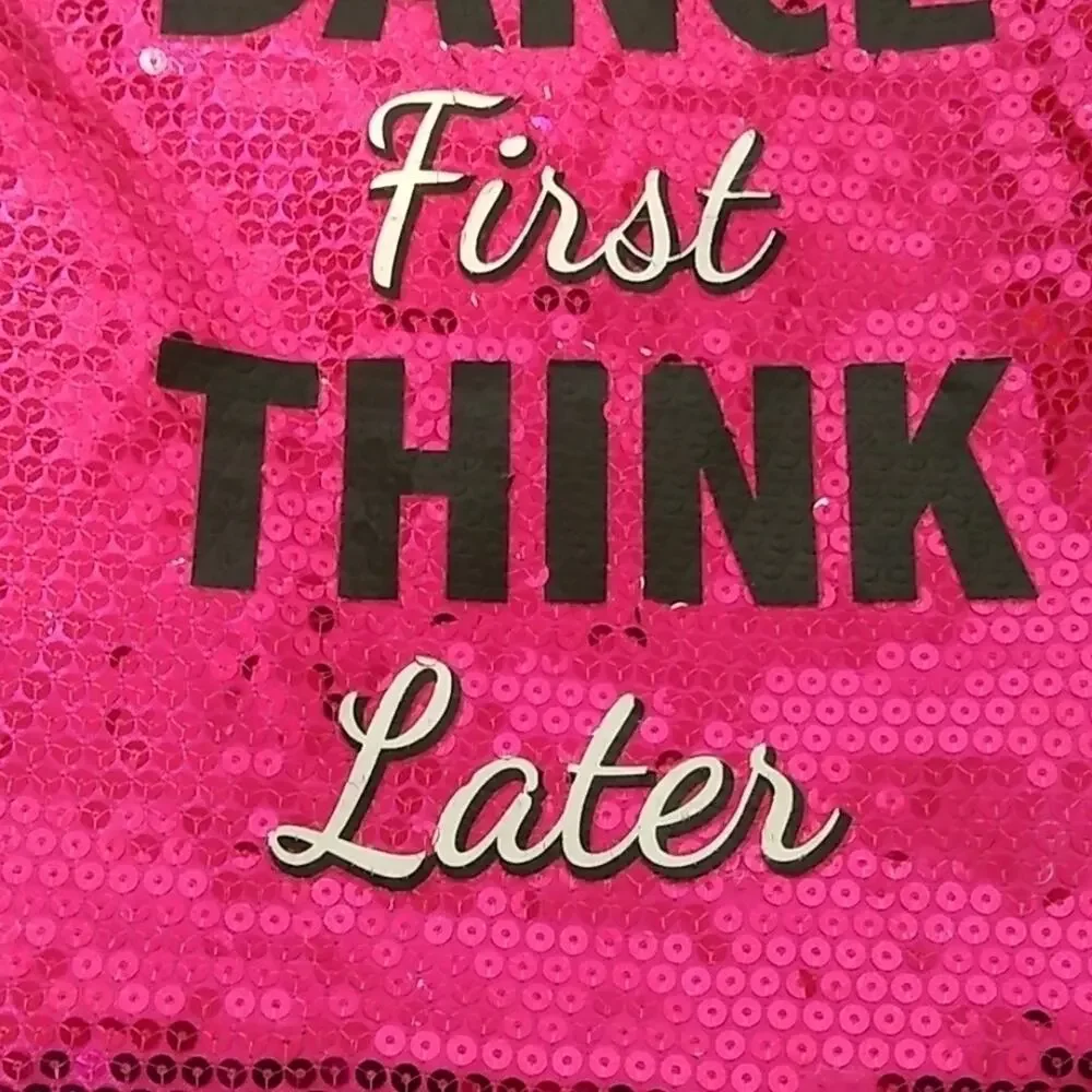 Claire's Dance Bag Pink Sequined Draw String Think First Dance Later